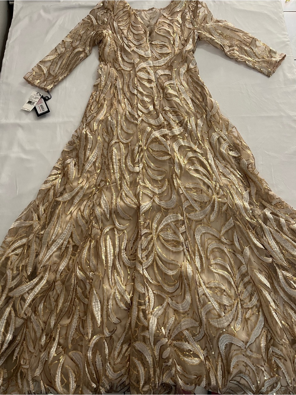 NWT Adrianna Papell Champagne Gold Embroidered A-Line Gown Size 6 - Picture 1 of 7
